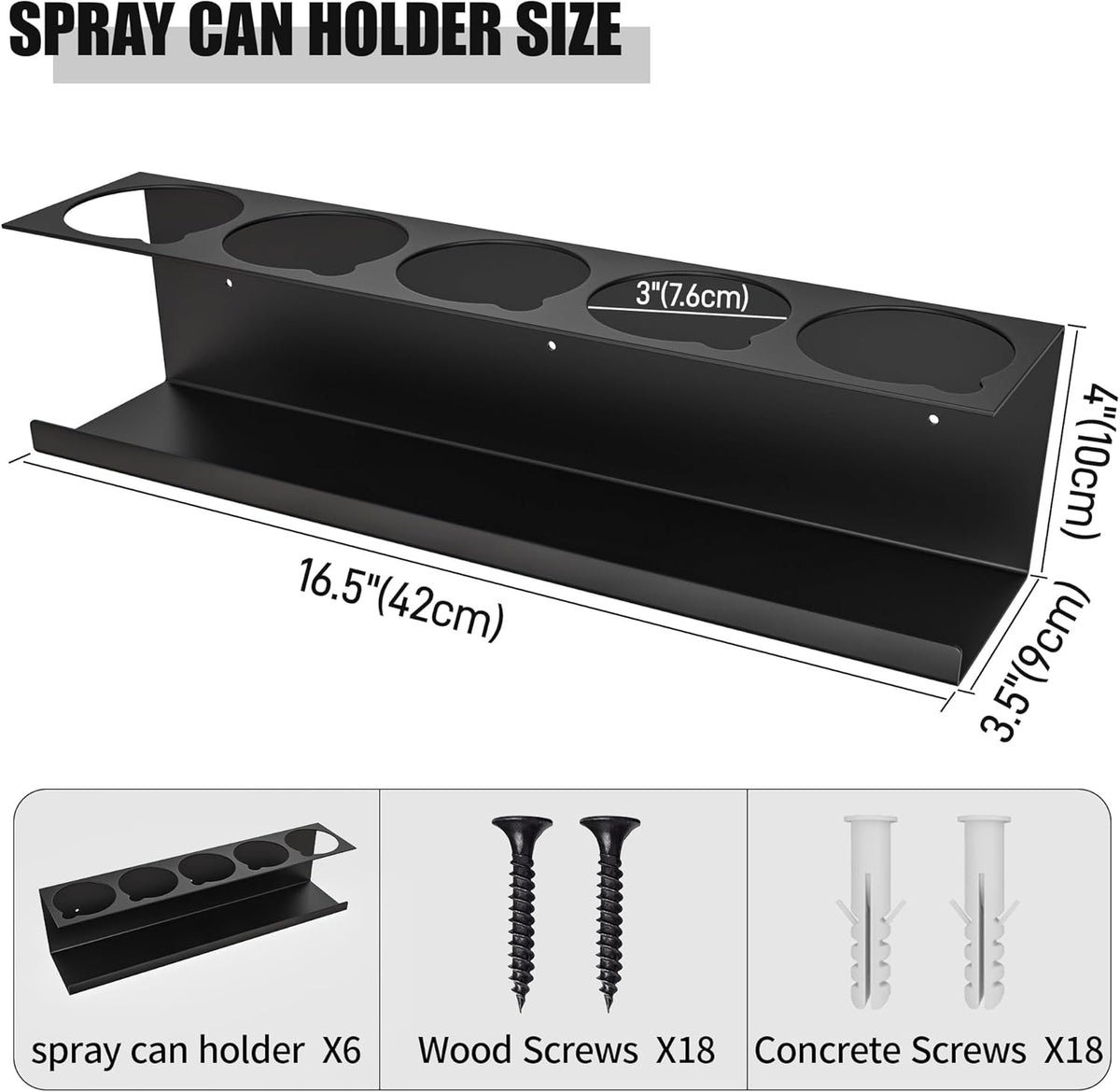 6 Pack Spray Bottle Holder Wall-Mounted, Aerosol Spray Can Holder Storage Rack, Heavy-Duty Paint Bottle Organizer with 30 Holes, Steel Black Spray Rack for Garage, Shop, Home or Tool Trailer