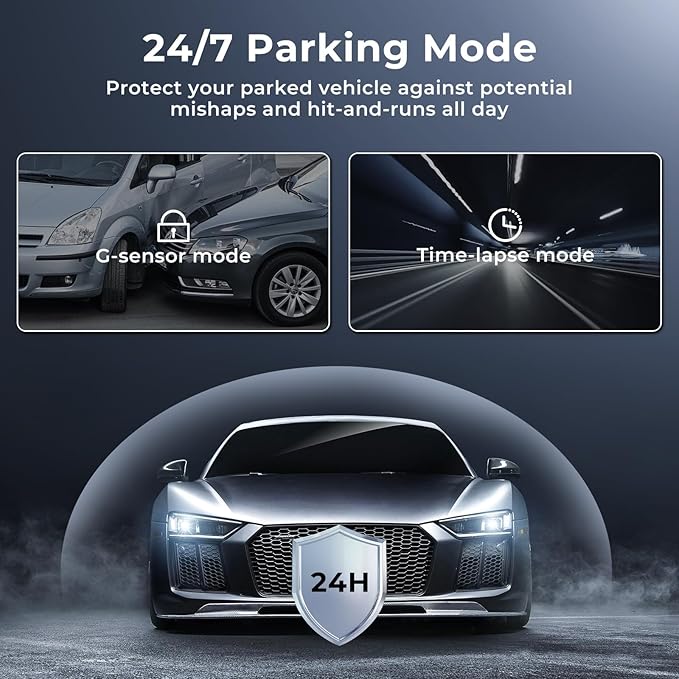 Dash Cam Front and Rear, 4K+2.5K+1080P with 170° Fisheye Lens, Full HD Dash Camera for Cars, 5GHz WiFi, IR Night Vision, WDR, 64GB Card Included, 24/7 Parking Mode, G-Sensor & Loop Recording（D7）