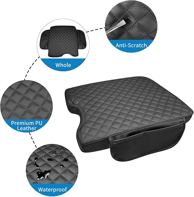 Xaido Center Console Cover Compatible with 2015-2024 2025 Ford F150 & 2017-2025 F250 F350 F450 with 40/20/40 Jump Seat, Leather Armrest Protector Pad with Side Pockets (Jump Seat Only)