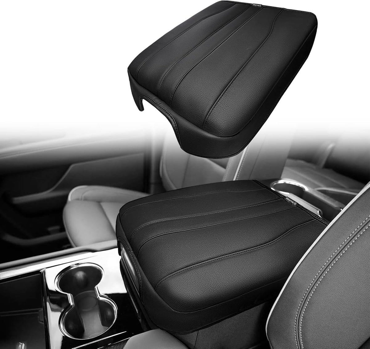 Muslogy Center Console Armrest Cover Compatible with 2025 2026 GMC Yukon/Yukon XL & Chevy Tahoe/Suburban Comfort Armrest Pad Arm Rest Cushion Vegan Leather Protector Regular Thick