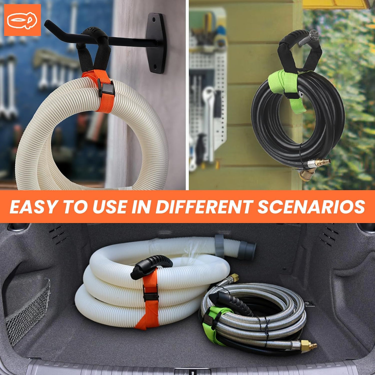Heavy Duty Storage Straps with Handle and Easy Adjustable Steel Black Lock Slider Buckles,Extension Cord Strap for Cords Pool Hoses Ropes and Garden Hose (3 Pack)