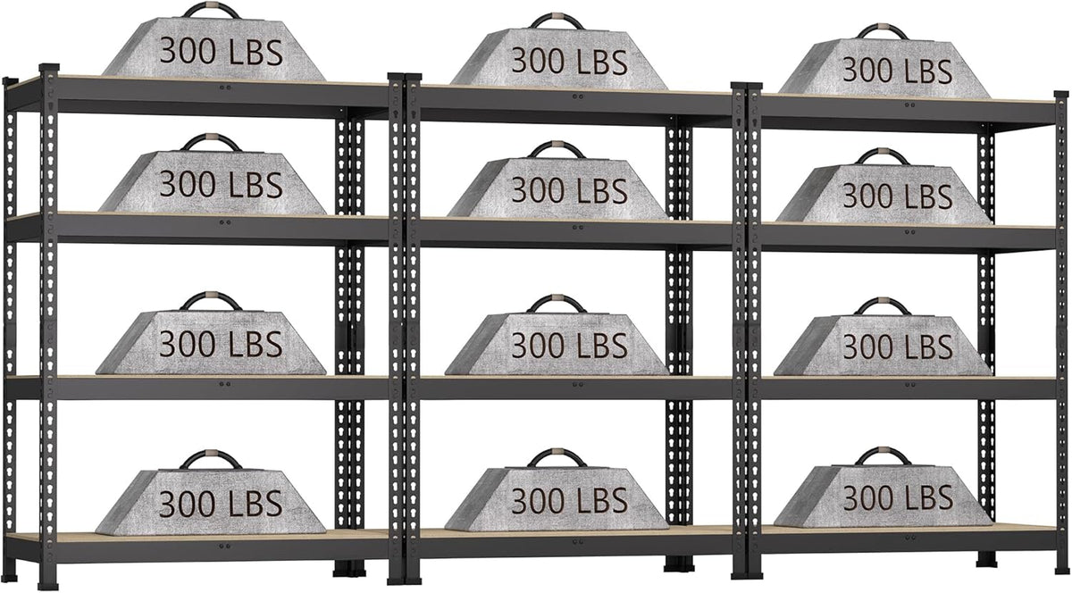 3 Packs 36" W x 16" D x 55" H Adjustable Garage Storage Shelves - 4-Shelf Heavy Duty Shelving Unit, Metal Utility Storage Organizer Racks for Warehouse Pantry Closet Kitchen, Black