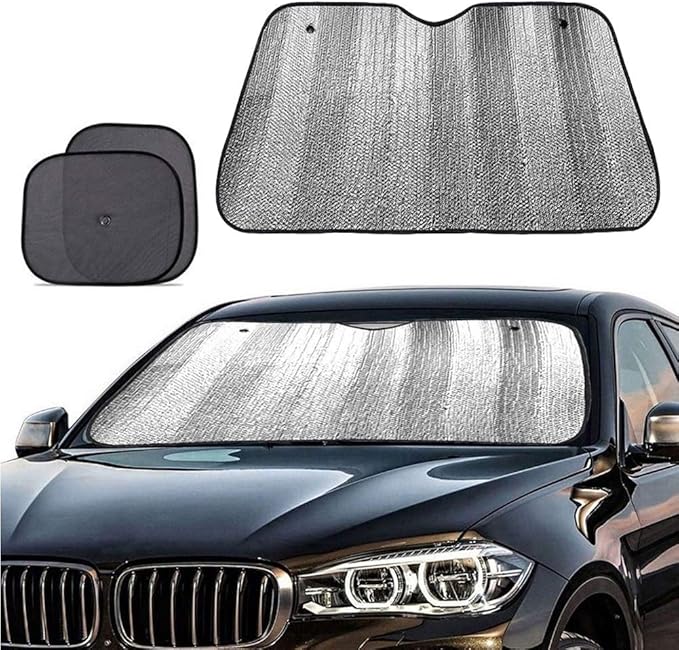 Big Ant Windshield Sun Shade + Bonus Car Window Shade, Car Sun Shade Keeps Vehicle Cool-UV Ray Protector Front Windshield Sunshade Fit for Most Cars SUV Trucks Minivans(55.1 x 27.5 inches)