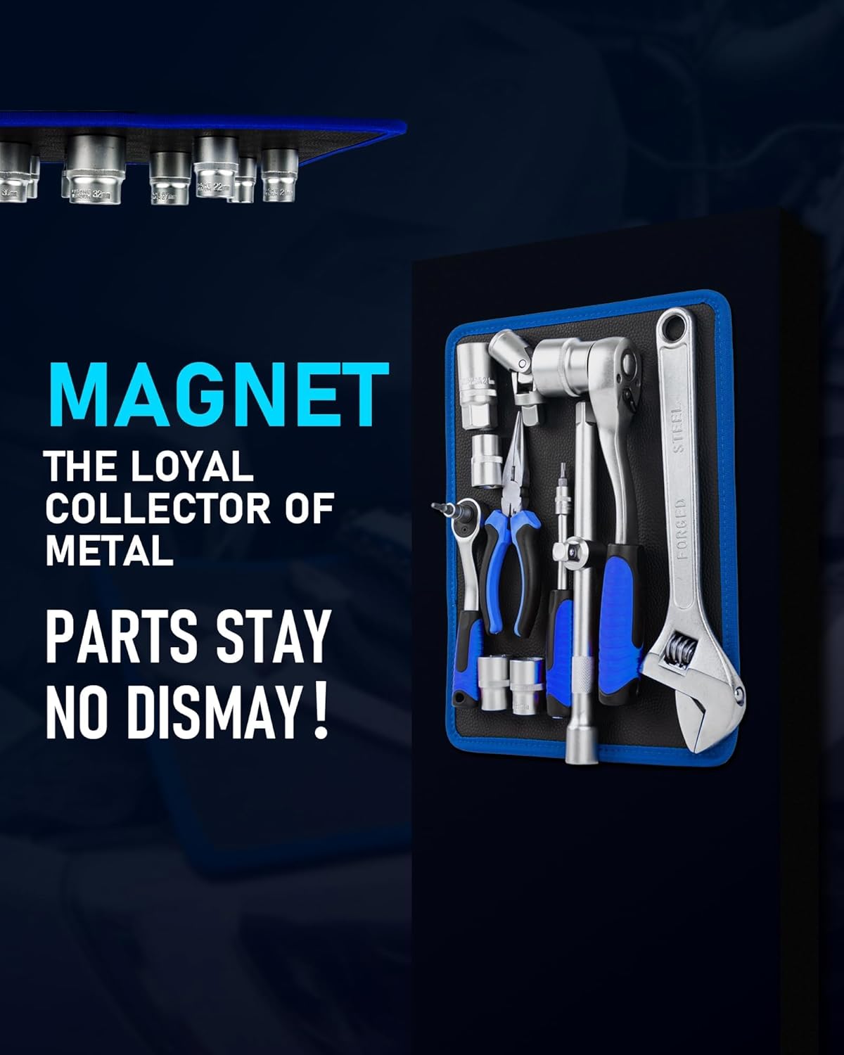 Magnetic Tool Mat Set, 40 LB Tool Pad with Telescoping Magnetic Pickup Tools & Magnetics Wristband, Tools Organizer for Garage, Workshop & Auto Repair