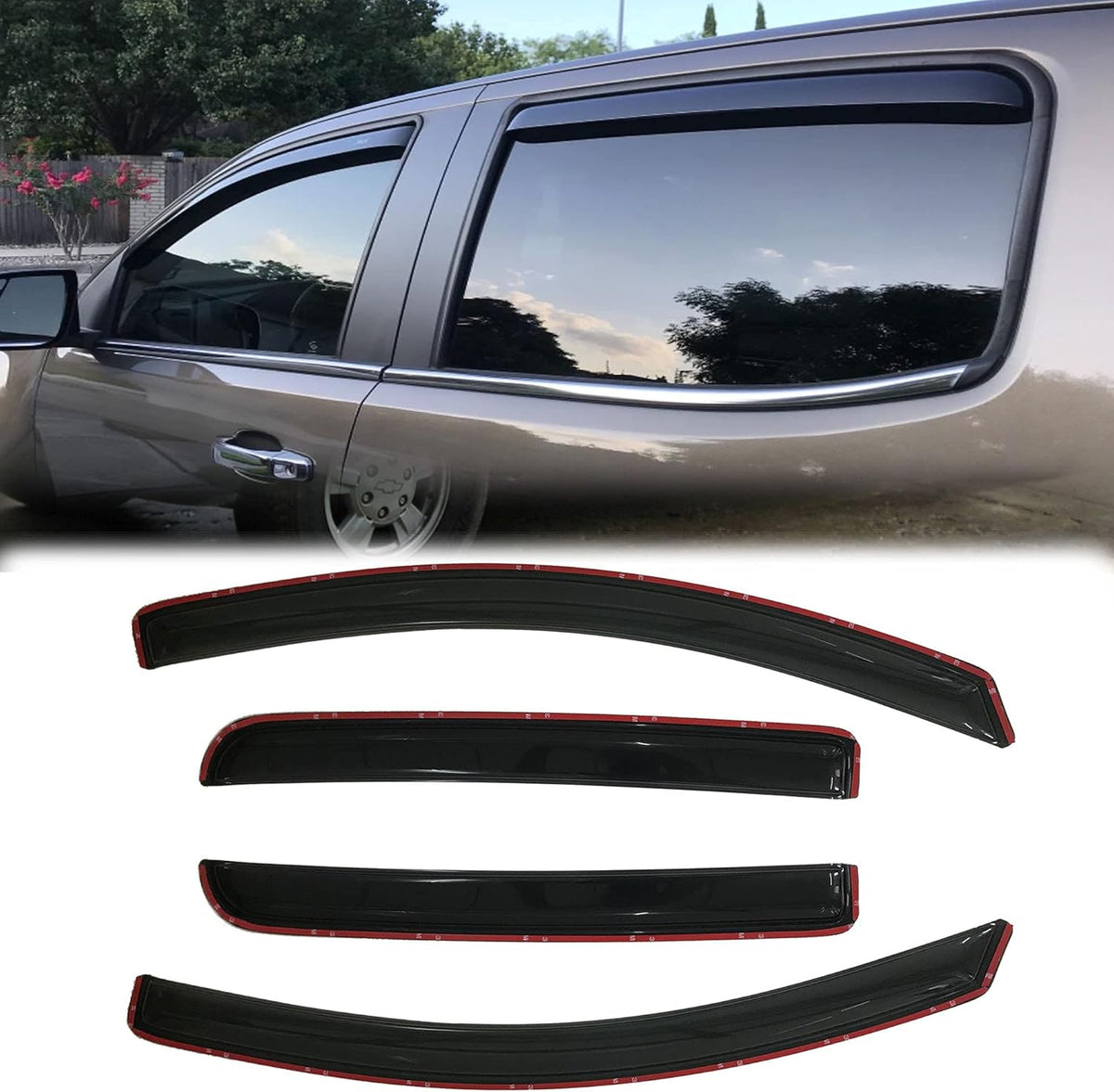 194995 Side Window Wind Vent Deflector fit for 2015-2022 Chevrolet Colorado/GMC Canyon Crew Cab, 4pcs In-Channel Dark Smoke Nice Looking Rain Guards Set Window Visors