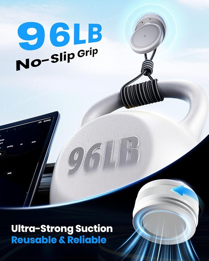 Upgraded 360° Vacuum Magnetic Car Phone Holder for Magsafe [96+LBS Strongest Suction & 2800gf Strongest Magnetic], Adjustable Car Phone Mount for Your Car/Gym/Mirror for iPhone & Android, White