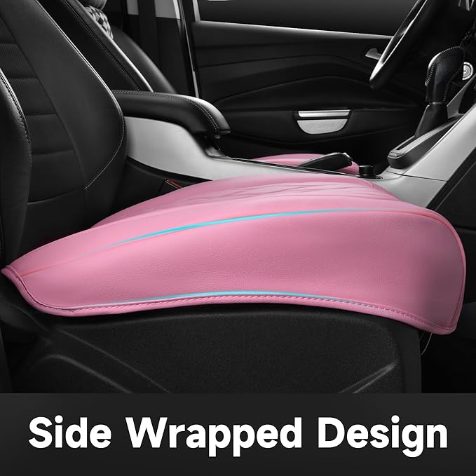 CAR PASS 2 Pack Leather Front Car Seat Covers, Bottom Seat Covers Full Wrapped with Storage Pocket, Anti-Slip Leather Seat Protectors,Waterproof Seat Cushion Pad Universal Fit Sedan SUV Truck, Pink