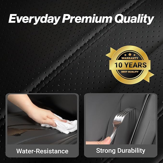 Coverland Custom Fit Car Seat Covers for Car Compatible with [Camry, Accord, Taurus, Malibu, Altima, Impala] Premium Waterproof Non-Slip Interior Seat Protector [Full Set Black- Size Chart X53]