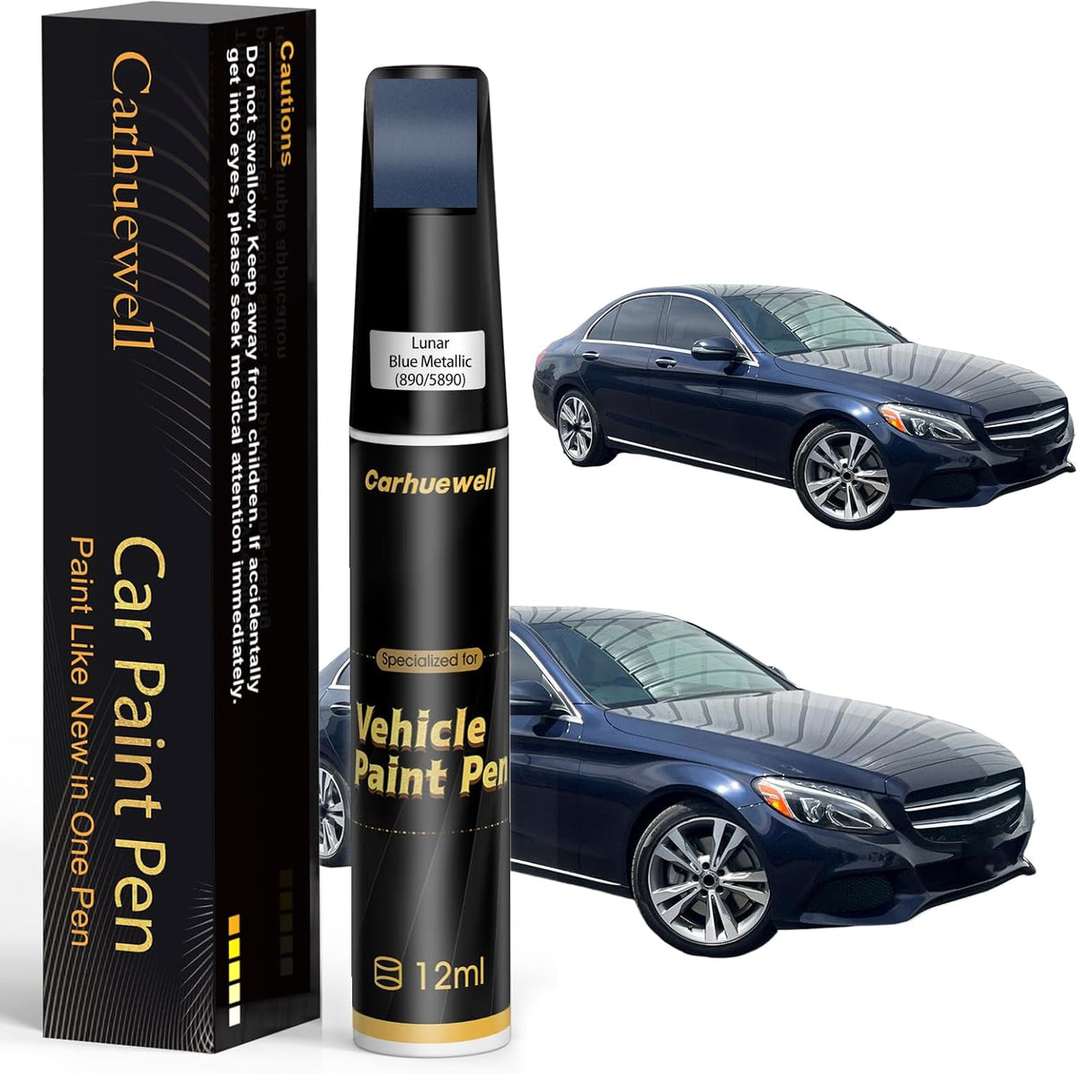 (890/5890) Lunar Blue Metallic Touch Up Paint Compatible with Mercedes-Benz, Exact Match Car Paint Pen Automotive Scratch Repair Remover Kit Quick & Easy Solution for Vehile Chips and Nicks