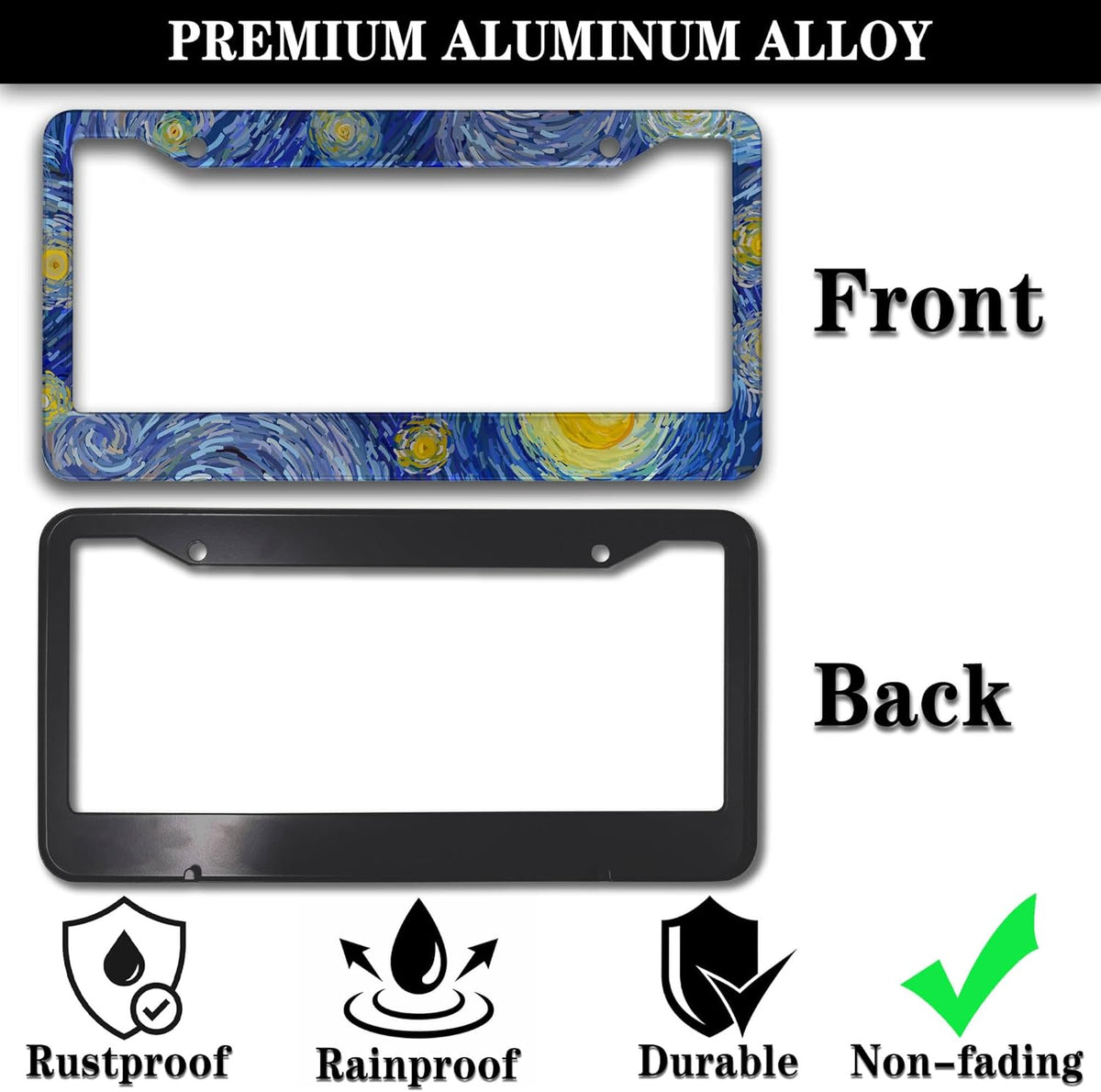 License Plate Bracket Multicolor License Plate Frames Starry Night by Aluminum Metal Car Accessory 2 Pack with Screw Covers Set