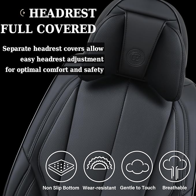 Coverado Universal Seat Covers Front, 2-Pack Universal Seat Covers for Cars, Waterproof Nappa Leather Car Seat Covers with Head Pillow, Auto Protectors Fit for Most Sedans SUV Pick-up Truck-Black
