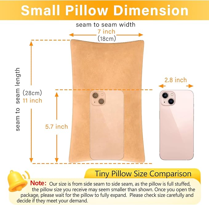 2 Pack Small Pillow, Memory Foam Mini Pillow 11 X 7 Inches for Travel, Sleeping, Nap and Neck, Knee, Lumbar Support, Tiny Cushion for Pet, Dogs (Camel)