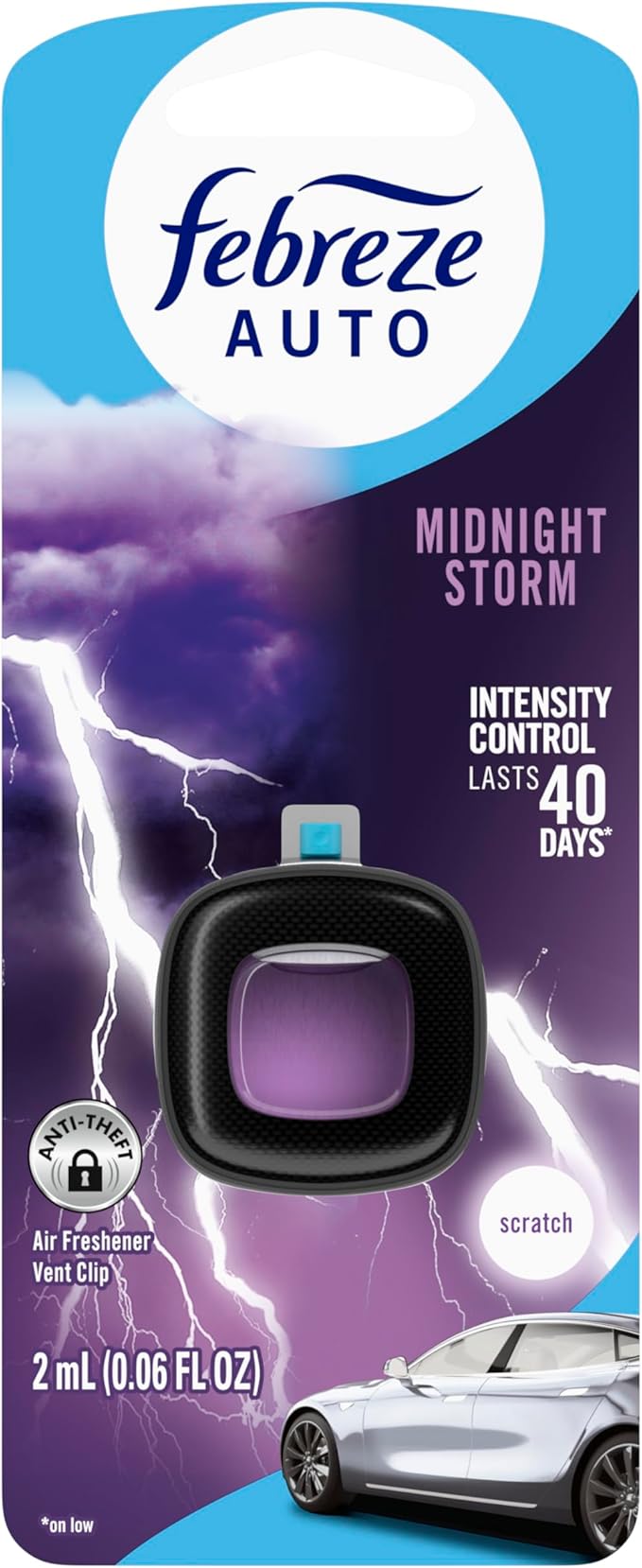Febreze AUTO Air Freshener, Odor-Fighting Automotive Vent Clip, Midnight Storm Scent, 8 Count