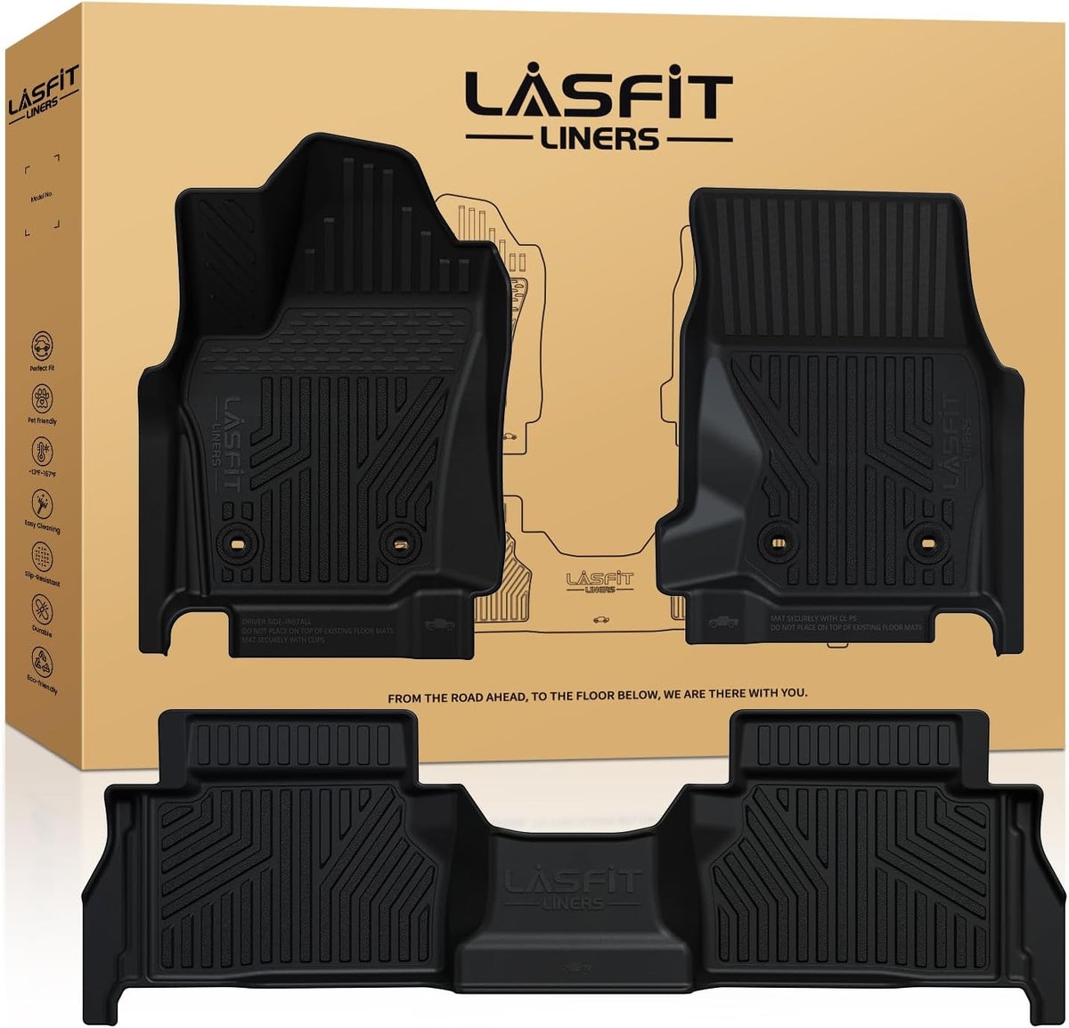 LASFIT Floor Mats for Toyota Tacoma 2024 2025 Double Cab (Only Fit Hybrid) All Weather Floor Liner for Tacoma TPE Custom Fit Car Mats Front&Rear 2 Row Mats,Black (Automatic Transmission)