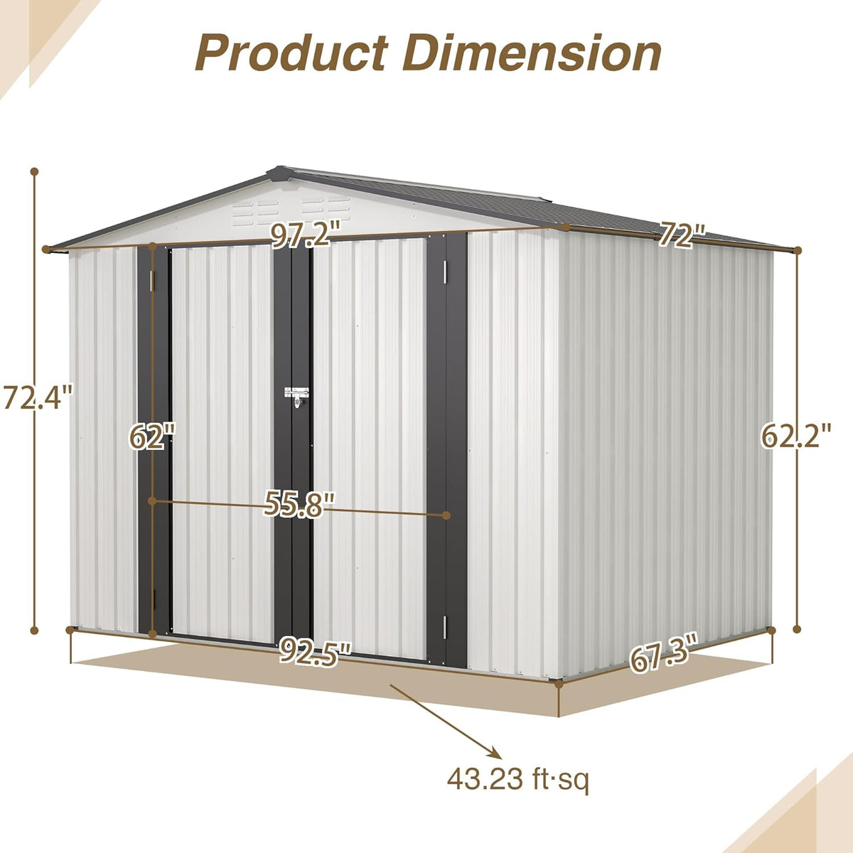 8x6 FT Outdoor Metal Storage Shed with Lockable Door & Floor Frame, Heavy-Duty Garden Tool Shed, Weatherproof Steel Utility Shed for Backyard, Patio, or Lawn Organization