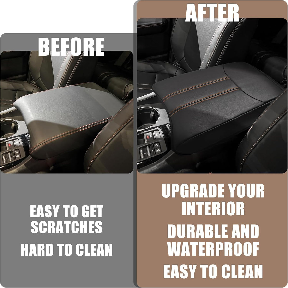 Muslogy Center Console Cover Compatible with Honda Pilot 2023 2024 2025, 2024-2026 Ridgeline/Passport Accessories Armrest Pad Lid Cushion Console Protector Vegan Leather Extra Soft(Black/Orange Trim)