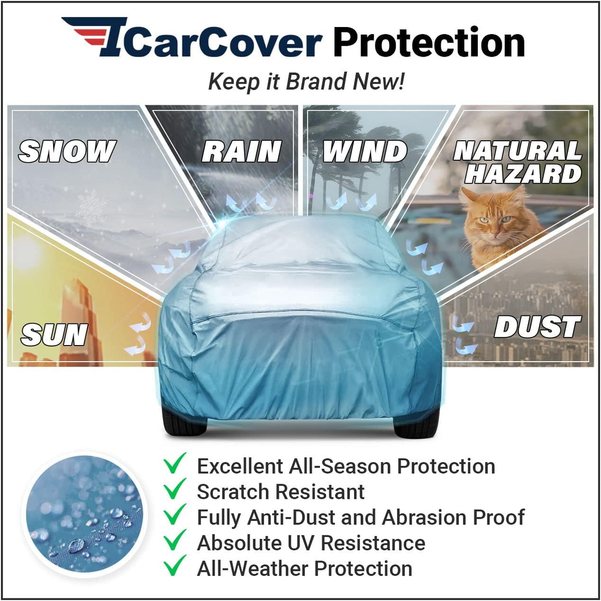 iCarCover Premium Car Cover for 1958-1961 Chevy Nomad Wagon Heavy Duty Waterproof All Weather Automobiles Custom Fit Indoor Outdoor UV Snow Protection Covers with Straps and Bag