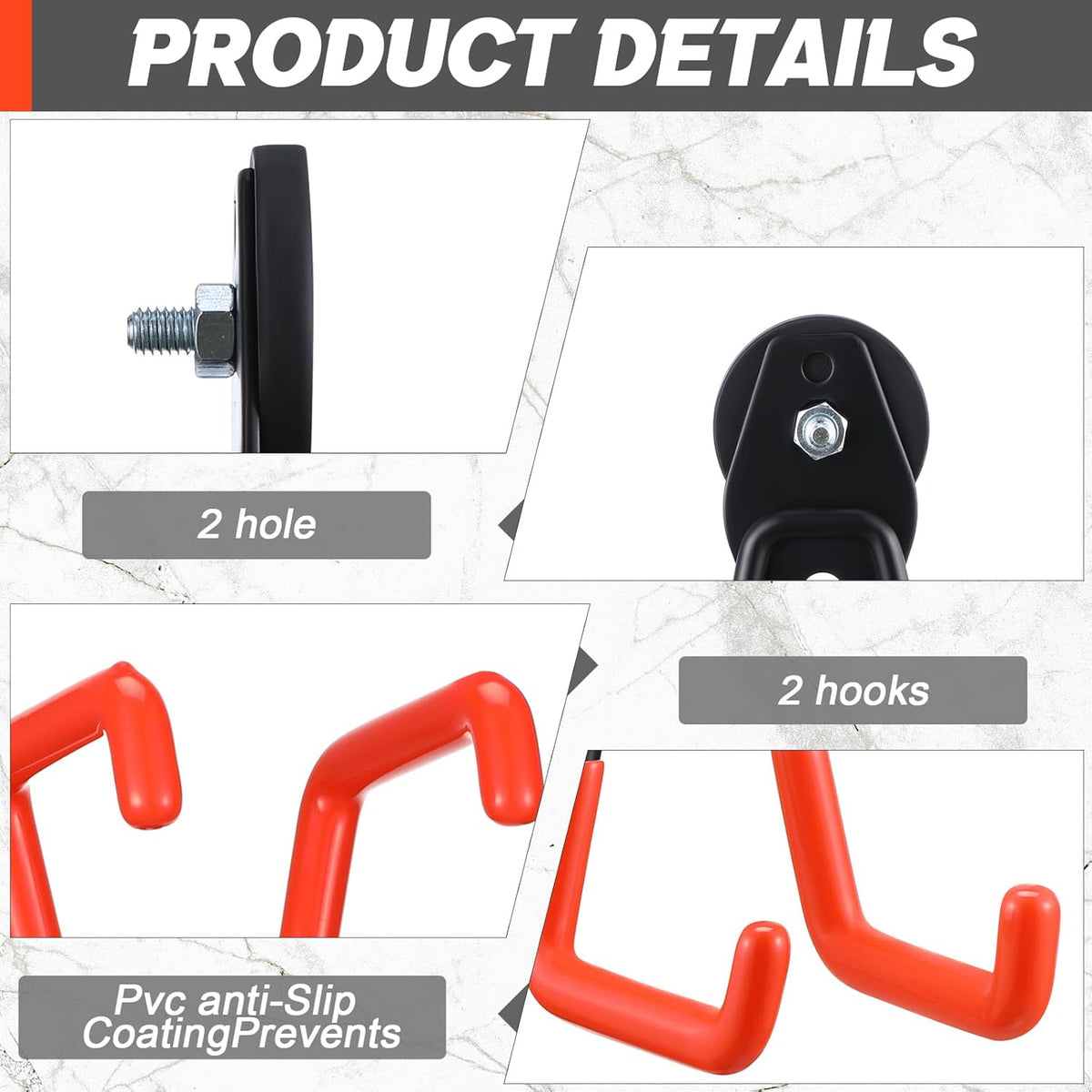 Landhoow Large Magnetic Hooks Heavy Duty Garage Magnet Hooks Strong Storage Utility Magnetic Hangers with Anti Slip Rubber Coating for Indoor and Outdoor Hanging(Orange,10 Pcs)