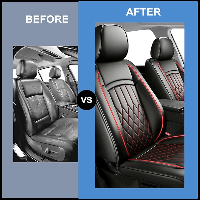 Fit TLX Car Seat Covers for Acura TLX 2014-2026 - Premium Leather, Waterproof, All-Weather, Airbag Compatible, Breathable, Easy Install, Seat Protectors, Only 2 Front seat Covers, Redline