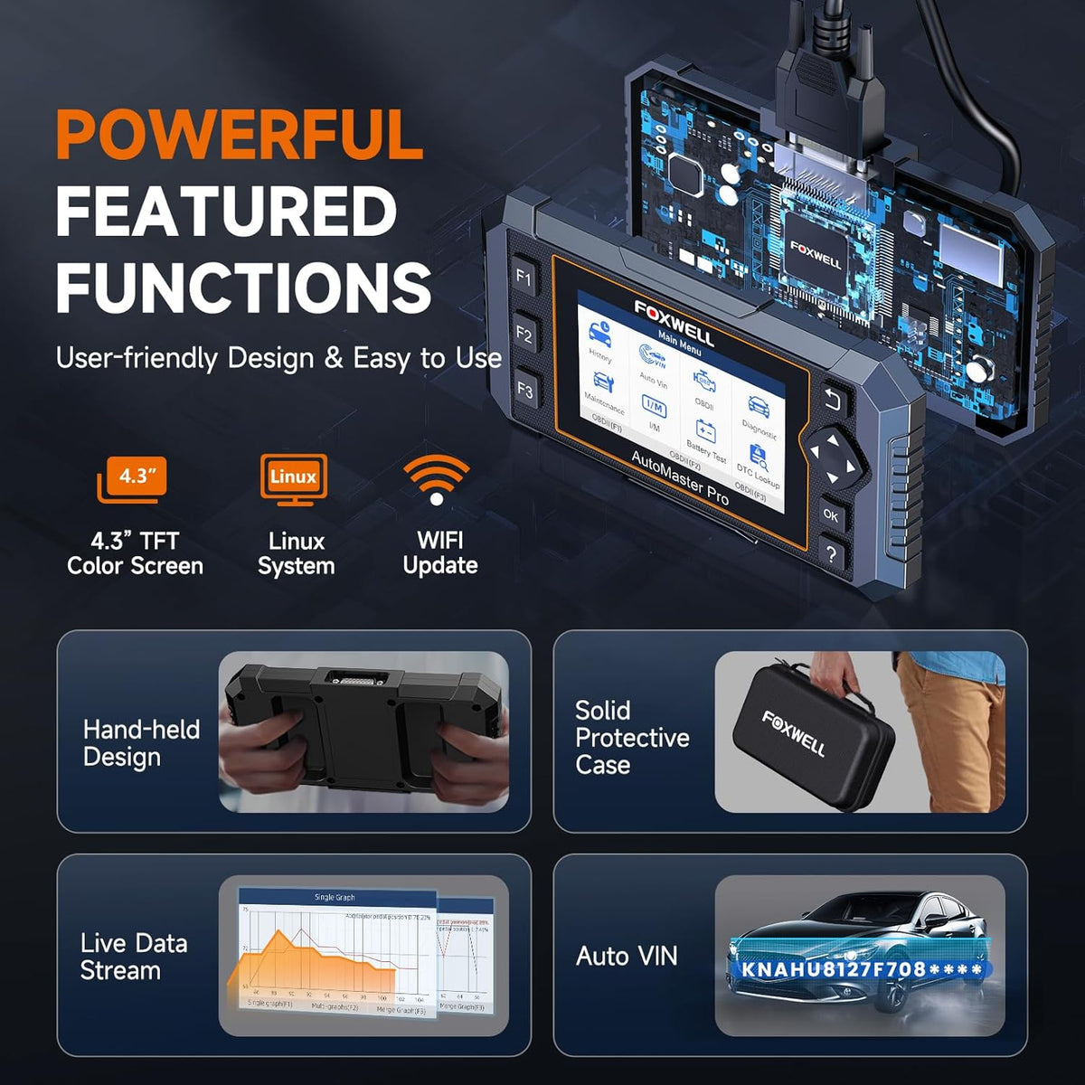 FOXWELL NT614 Elite OBD2 Scanner 4 System Code Reader Scan Engine ABS SRS Transmission, 5 Resets Oil/EPB/ABS Bleeding/SAS/Throttle Live Data, Auto VIN, WiFi Updates Car Diagnostic Tool for DIY & Pros