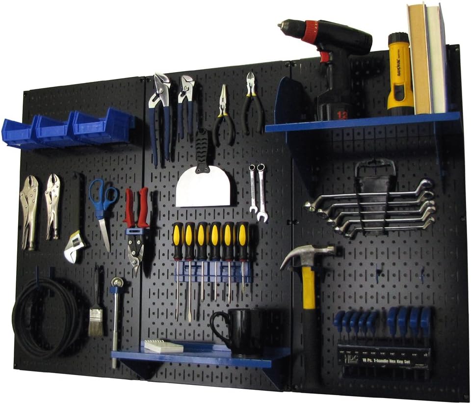 Wall Control Pegboard Organizer 4 ft. Metal Pegboard Standard Tool Storage Kit with Black Toolboard and Blue Accessories