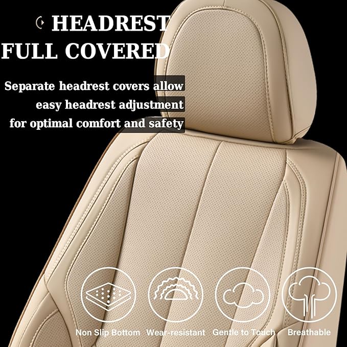 Coverado Seat Covers, Car Seat Covers Front Seats, Car Seat Cover, Car Seat Protector Waterproof, Car Seat Cushion Nappa Leather, Beige Seat Covers Carseat Cover Universal Fit for Most Cars