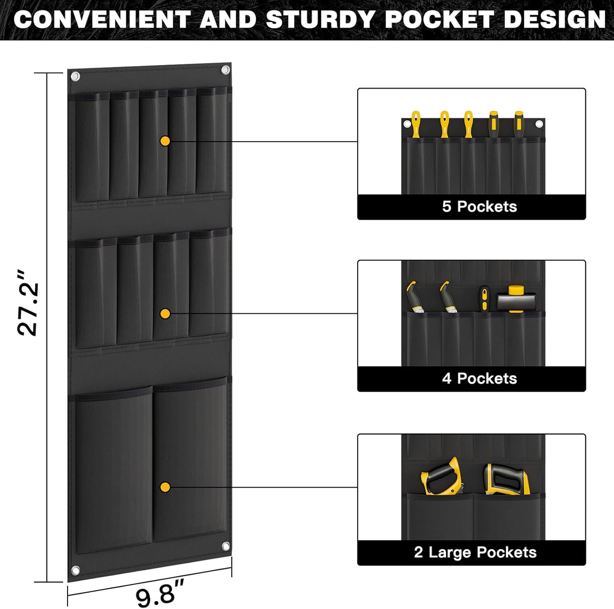 Large Power Tool Organizer Cart with Charging Station 8 Drill Holder Garage Storage Standing Heavy Duty and Stability Storage Rack Utility Tool Shelf (Yellow)