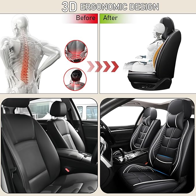 Leather Car Seat Covers Fit for Toyota Corolla iM 2017-2018, 5 Seater Car Seat Cover, Premium Waterproof, Scratch Resistant Car Interior Accessories (Full Set with Pillow Black White)