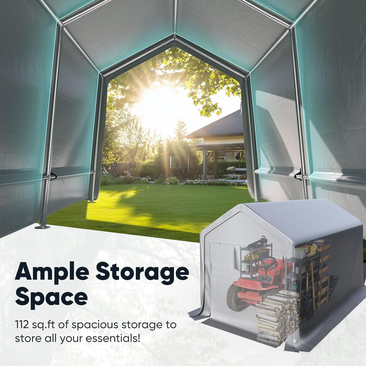 Quictent Heavy Duty 8x12FT Carport Shelter with Roll-Up Mesh Windows & Reinforced Frame, Portable Garage Canopy for Motorcycle Storage, Outdoor Equipment, Patio Furniture Cover - Silver Gray