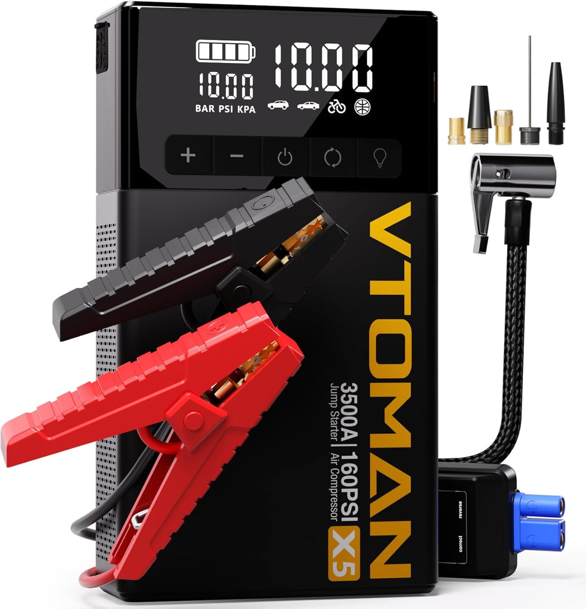 VTOMAN X5 Jump Starter with Air Compressor, 3500A Portable Car Battery Booster (Up to 9L Gas/8L Diesel Engines) with 160PSI Digital Tire Inflator, 12V Lithium Battery Jump box with Type-C Quick Charge