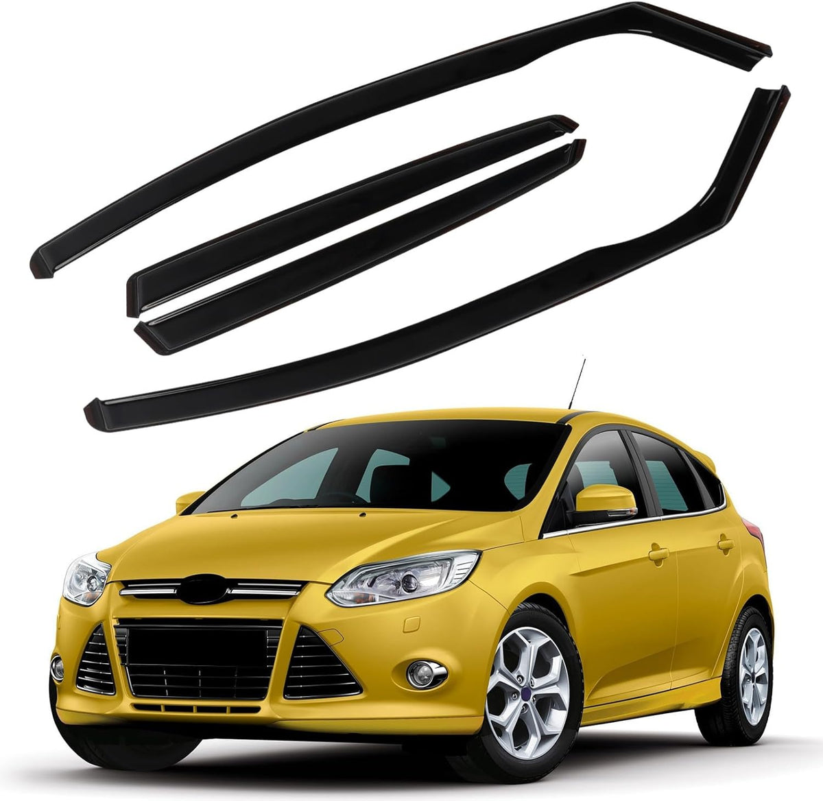4pcs in Channel Rain Guards Fit for 2012 2013 2014 2015 2016 2017 Ford Focus Hatchback/Sedan, Durable Window Visors Side Wind Deflectors, Vent Shades Visors Shield