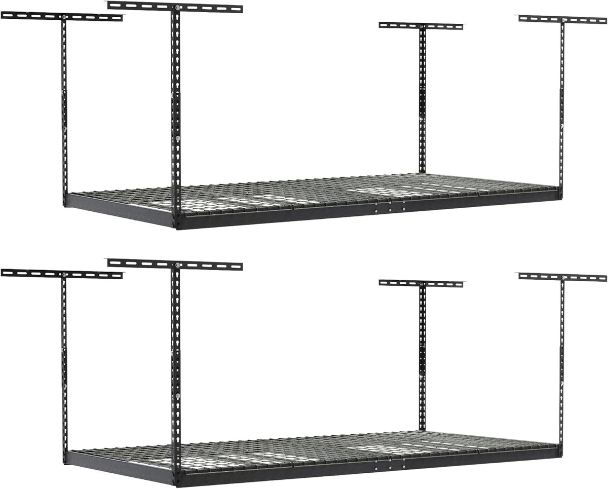 SafeRacks Overhead Storage Rack, Heavy Duty 600 lb Capacity, Adjustable Garage Ceiling Mount Hammertone 24"-45" 2 Pack