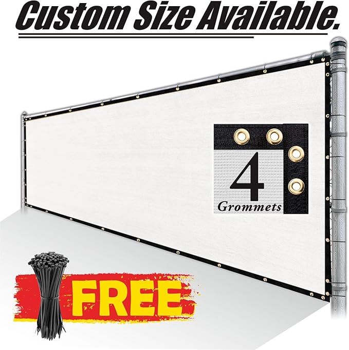 Royal Shade Custom Size 6' x 44' White Fence Privacy Screen Windscreen Cover Netting Mesh Fabric Cloth - Cable Zip Ties Included (We Make Custom Size)