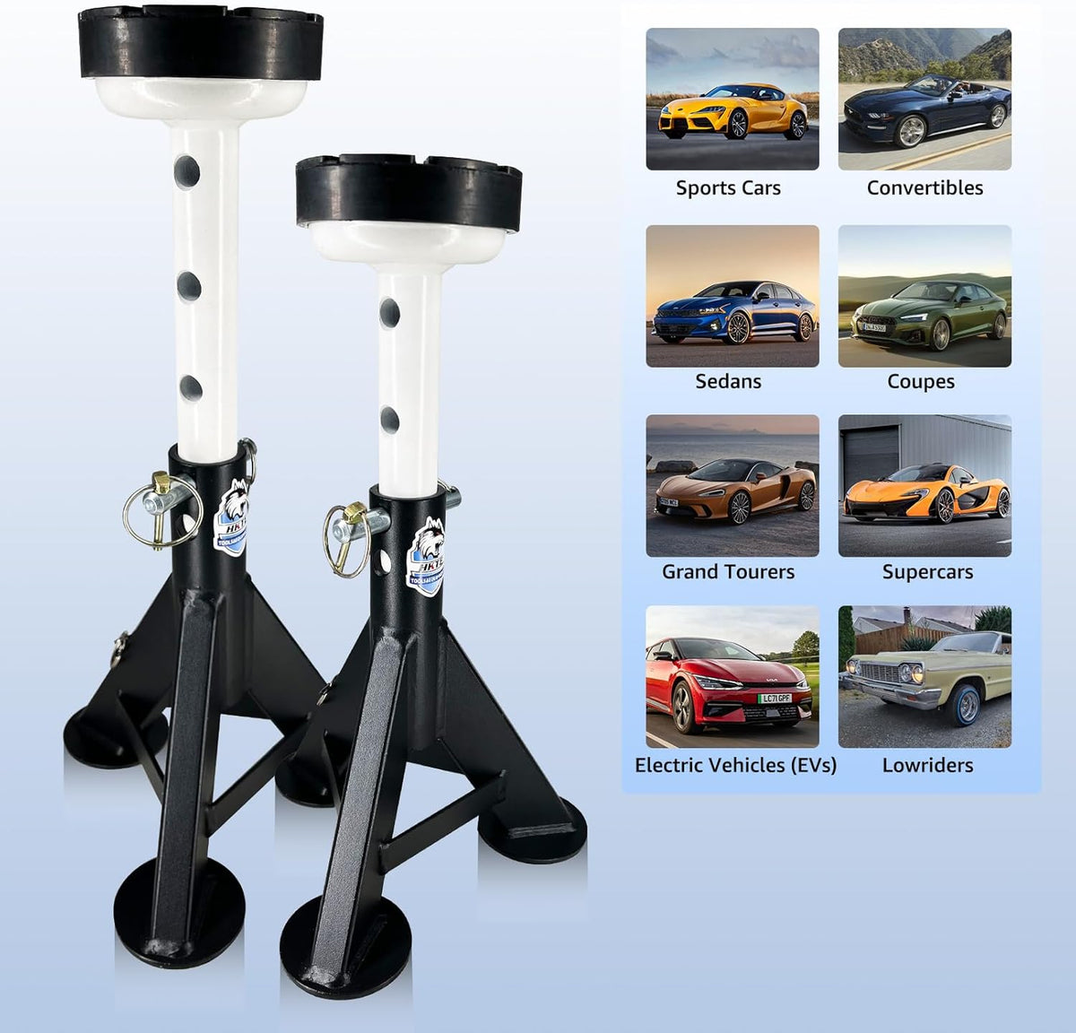 HKTE 4 Ton Heavy Duty Jack Stands, Low Profile, Security Locking Pins, 8,000 lbs Capacity, 2pack