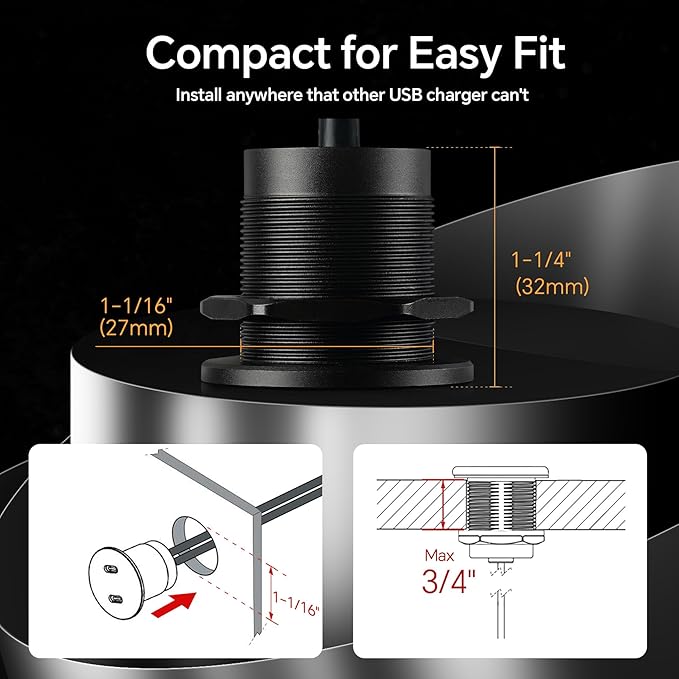 50W 12V USB Outlet Dual 25W USB-C Charger PD 3.0 Aluminum Fast Charging Socket, Replacement Car Charger Accessories for RV Camper Trailer Truck Boat Golf