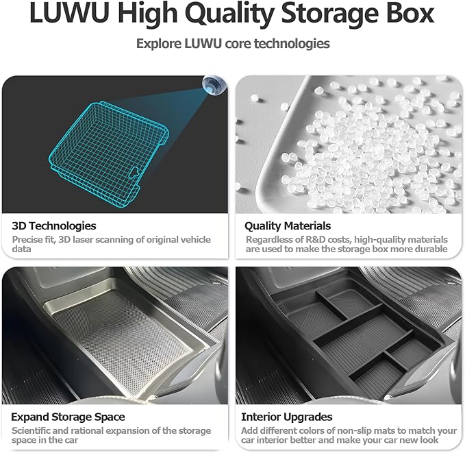 LUWU for 2022-2026 Rivian R1T/R1S Center Console Organizer Rivian Armrest Storage Armrest Organizer Insert Tray Rivian R1T/R1S Lower Console Organizer Storage Tray 2025 2026 Rivian R1T/R1S Accessories