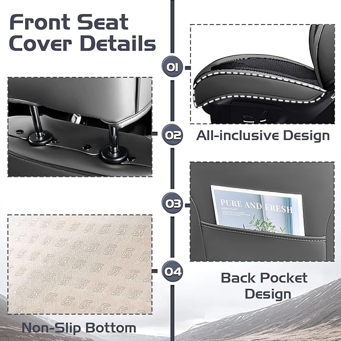 Truck Seat Covers for Ram 1500 2009-2026, Waterproof Premium Leather Full Coverage Car Seat Cover, Muscle Sport Style Auto Interior Seat Cover Sets (Front Set/Gray Black)
