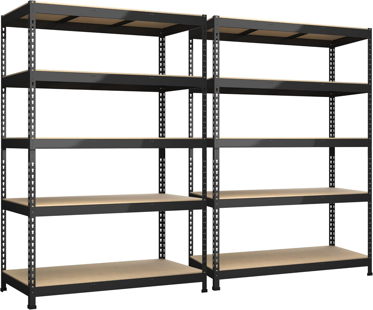 2 Packs 48" W x 24" D x 72" H Adjustable Garage Storage Shelves - 5-Shelf Heavy Duty Shelving Unit, Metal Utility Storage Organizer Racks for Warehouse Pantry Closet Kitchen, Black