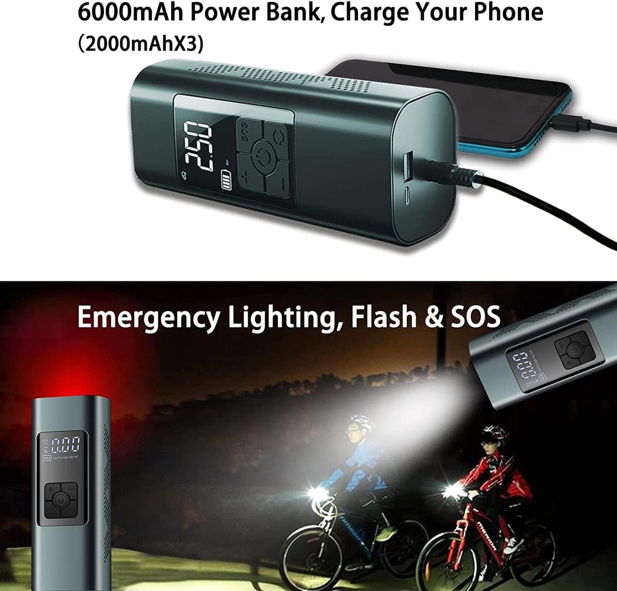 Tire Inflator Portable Air Compressor: Cordless Air Pump for Car Bike Motorcycle
