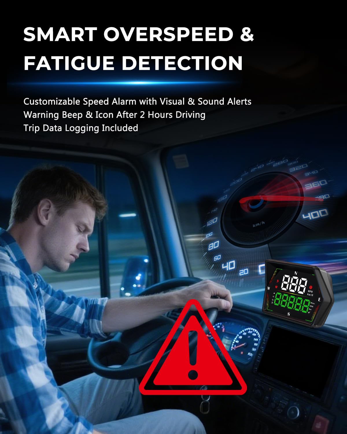 GPS Heads Up Display for Cars HUD, Real-Time Digital Gauge Speedometer, Upgraded 4" Large-Screen, 3-Level Speed Alerts & Fatigue Warning Suitable for All Vehicles