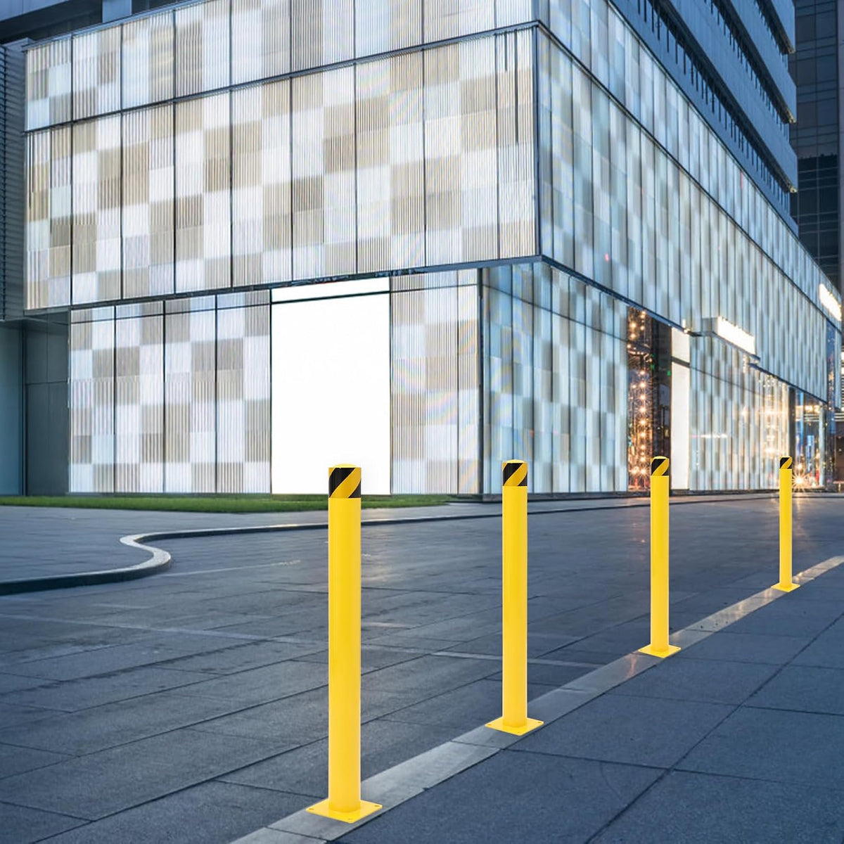 Safety Bollard 2 Packs, 42 Inch Height Steel Bollard Post for Parking Lot, 4.5 Inch Diameter Pipe, Yellow Safety Bollard Post with 8 Anchor Bolts, Ideal for Traffic-Sensitive Areas, Driveway Barrier
