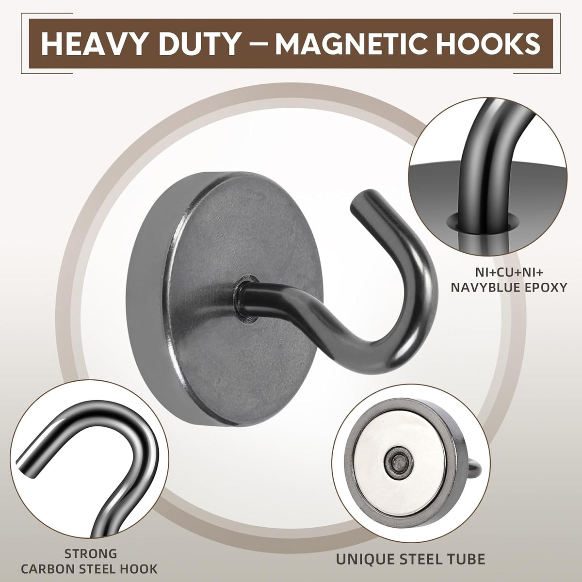 Neosmuk Magnetic Hooks, Cruise Ship Essentials, 120lb+ Heavy Duty Magnetic Hooks for Cruise Cabins, Refrigerator, Grill, Hanging, and Travel | Extra Strong Must-Haves Magnet Hook,Gunmetal,Pack of 10