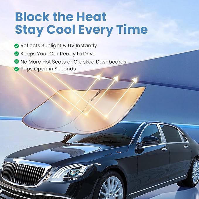 Windshield Sun Shade for Hyundai Tucson 2022 2023 2024 2025 2026 – Custom Fit Sun Shield with Mirror Cut‑Out, Blocks Heat & UV, Foldable with Storage Pouch - Hyundai Tucson Windshield Sunshade