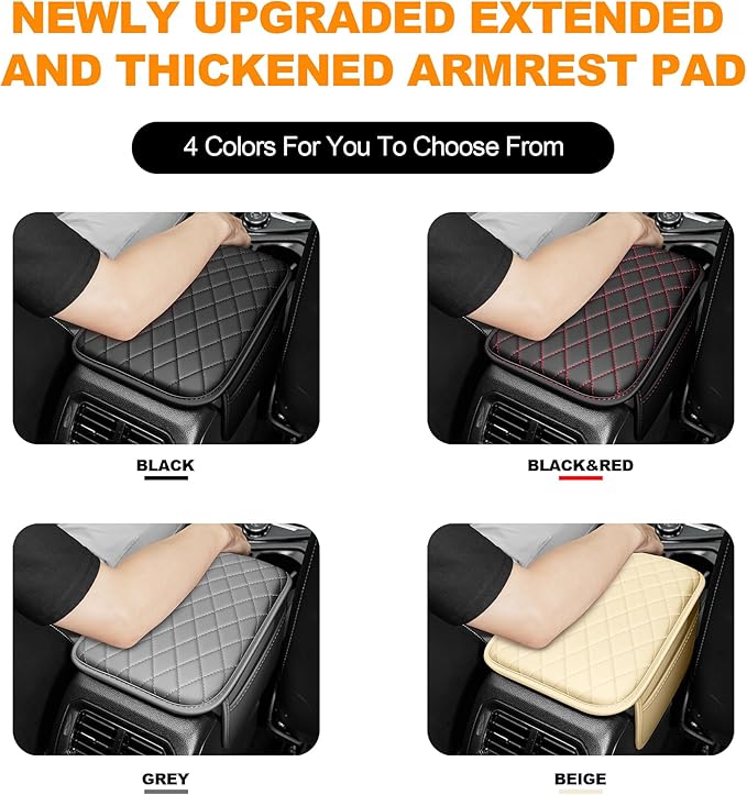 Center Console Cover for Cars Fit for Jeep Renegade Leather Armrest Covers with 2 Storage Bags(Black)
