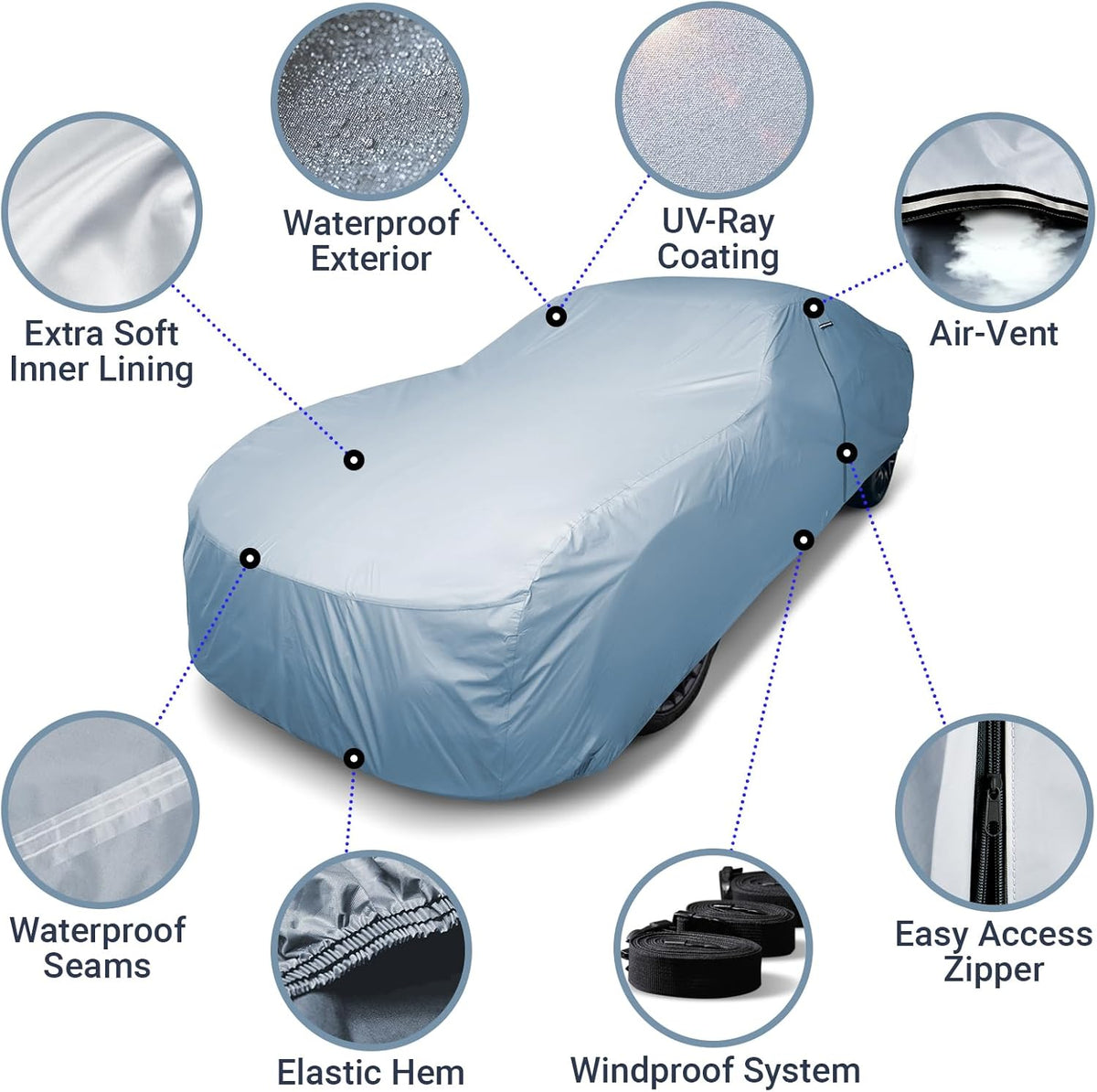 iCarCover Premium Car Cover for 1964-1972 Chevy Chevelle 2-Door, 4-Door Heavy Duty Waterproof All Weather Automobiles Custom Fit Indoor Outdoor UV Snow Protection Covers with Straps and Bag