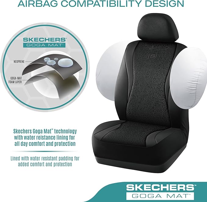 Skechers Car Seat Covers,Leather Seat Covers with GOGA Mat Technology,Waterproof Car Seat Covers Front Seats,Airbag Compatible,Comfort Universal Fit for Most Cars,Vans,Trucks,SUVs,Black