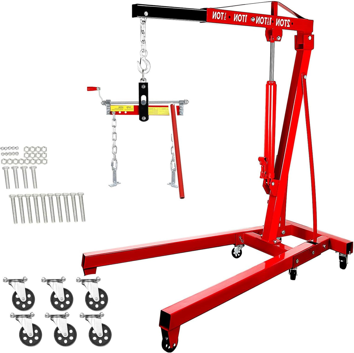 Engine Lift with Load Leveler,2T Heavy Duty Alloy Steel Folding Cherry Picker Engine Lift,Cherry Picker Workshop Crane,8Ton Hydraulic Engine Lift,Engine Lift for Workshop Warehouse Garage (Red)