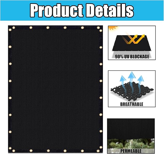 Amagenix 90% Shade Fabric 10'X 19' Black Sun Shade Cloth with Grommets for Pergola Replacement Shade Cover Canopy, Heavy Duty, Cable Zip Ties Included (We Customized)