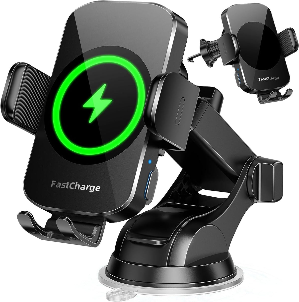 Wireless Car Charger, Fast Charging Phone Holder 3 in 1 Phone Mount Auto Clamping Car Accessories Compatible with iPhone 16 15 14 13 12 11 Xs XR, Samsung S23 Ultra S22 S21 S20/S10+ S9(Midnight Black)