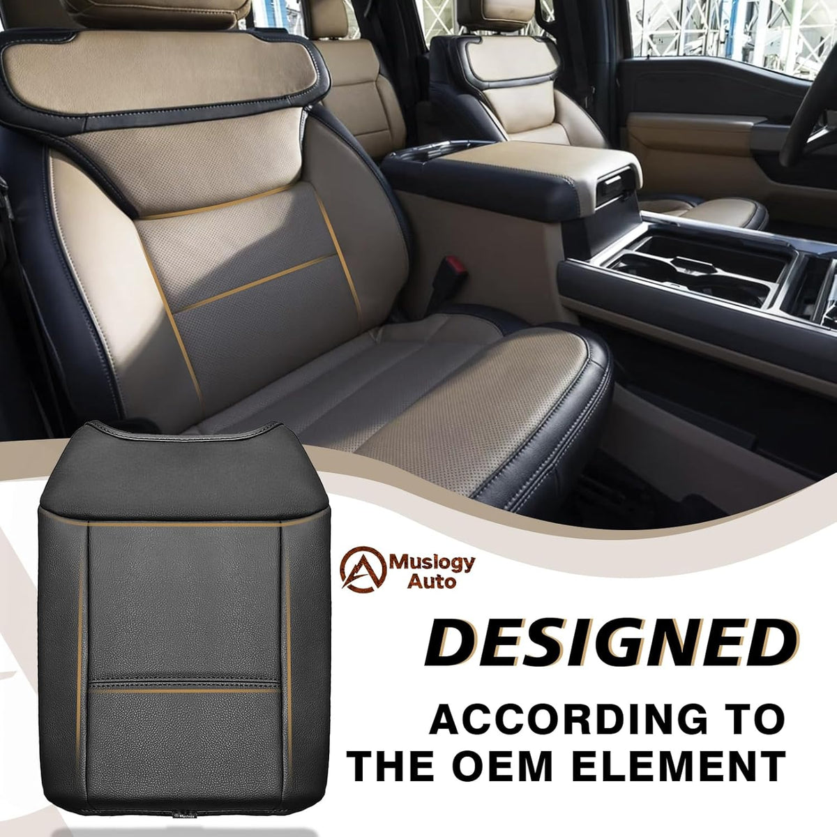 Muslogy Center Console Armrest Cover Compatible with Ford F250 F350 F450 2023 2024 2025 Super Duty Comfort Armrest Pad Arm Rest Cushion Vegan Leather Protector 1-Inch Extra Thick(Bucket Seat ONLY)